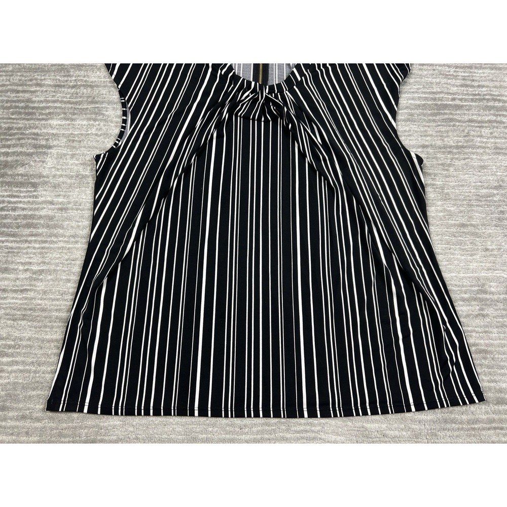 Liz Claiborne Top‎ Womens XL Black White Striped Polyester Blend Career - Picture 3 of 10